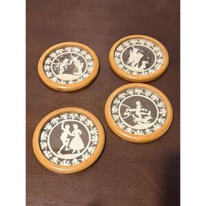 4 Wooden‎ vintage drink coasters unique mid century German design